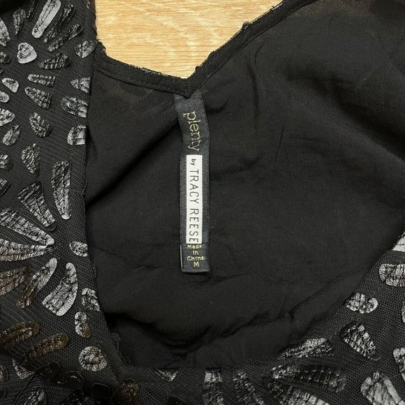 NWOT Plenty by Tracy Reese Leatherette floral Applique Black Tunic Tank Top Sz M - Picture 6 of 11